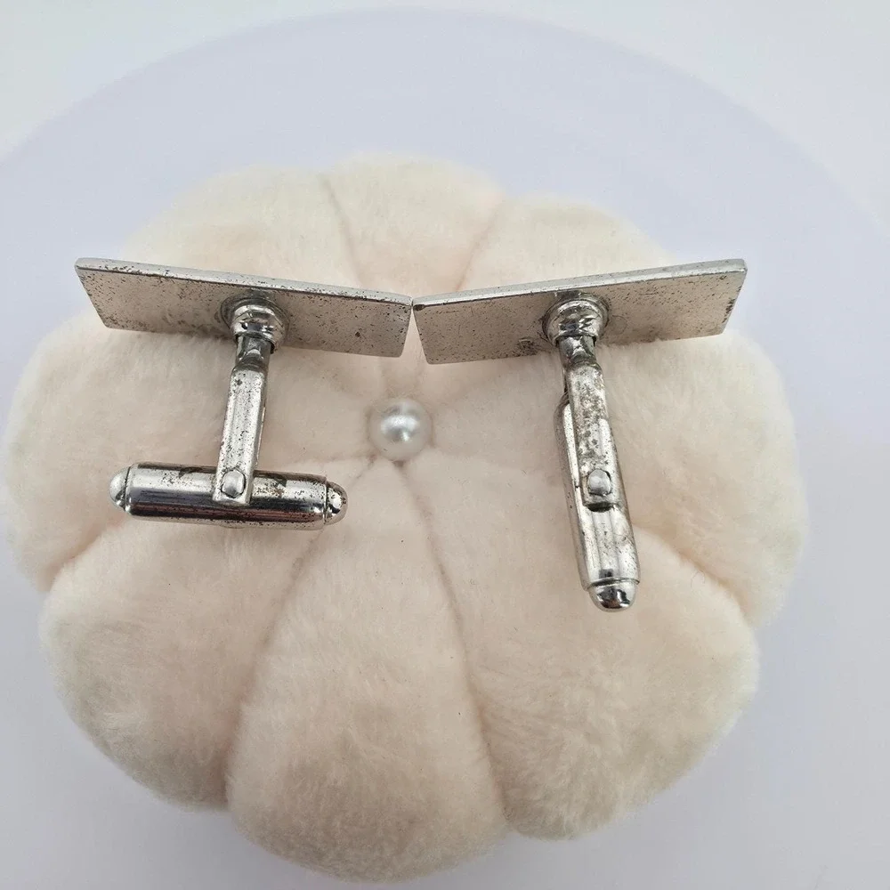 Vtg ANSON 925 Sterling Silver Cufflinks Mid Century Ridges Smooth Polish Patina